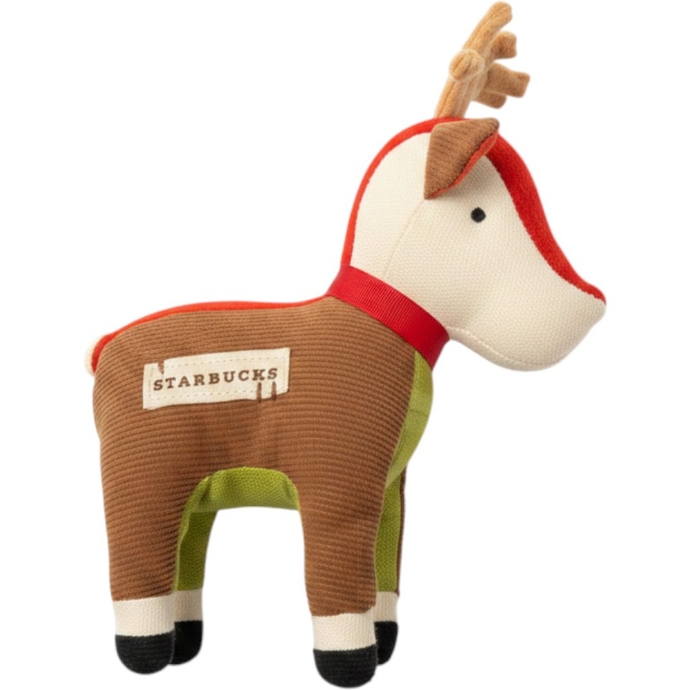 Starbucks Reindeer Plush Small Brown Red Corduroy Canvas Holiday 2012 Decor